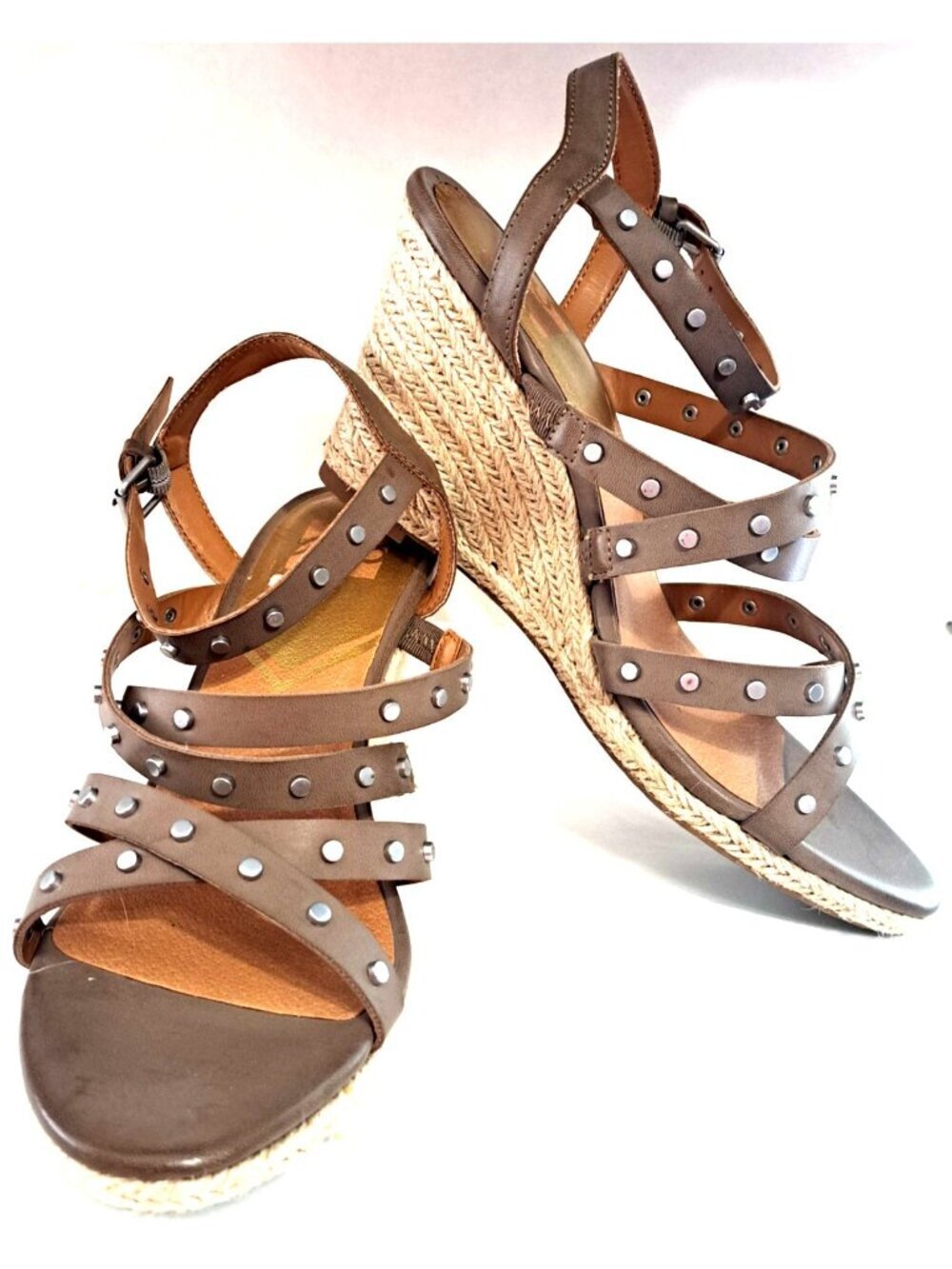 Dolce Vita Women's 9 Maxton Tan Espadrille Strappy Studded Square Wedge Sandals